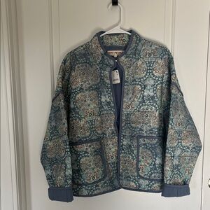 NWT BRAND NEW! Free People Chloe Blue and Beige Patterned Jacket